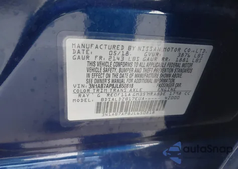 2018 Nissan Sentra Sv from USA, damaged, VIN 3N1AB7AP8JL650818